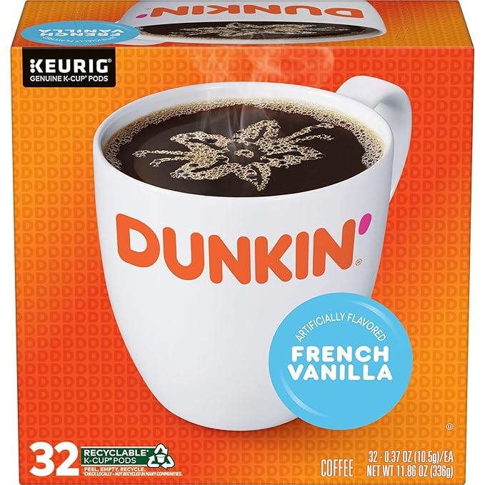 Dunkin' French Vanilla Flavored Coffee, 32 Keurig K-Cup Pods