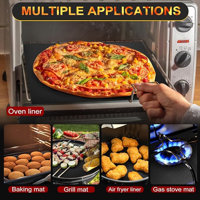 Large Oven Liners for Bottom of Oven, 17"x75" Heavy Duty Non-Stick Oven Liner Mat, Reusable Heat Resistant Grill & Baking Mat, BPA/PFOA Free Roaster Liners, Fits Electric, Gas, Toaster Ovens (Black)