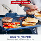 Blue Diamond 11" Nonstick Square Griddle Pan, Non Toxic PFAS-Free Diamond Ceramic, Dishwasher & Oven Safe, Even Heating, Metal Utensil Safe, Warp Control, Blue