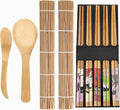 Sushi Making Tools Beginner Tools Set Include Sushi Rolling Pads Nori Rice Bamboo Curtain Roll Mats Equipment Chopsticks Rice Paddle and Rice Spreader, Set of 9