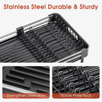 TOOLF Dish Drying Rack, Expandable Dish Rack for Kitchen Counter, Anti-Rust Dish Drainer, Sink Organization and Storage Essentials with Cutlery & Cup Holder, Black