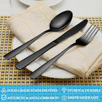 60 Pcs Black Silverware Set, Stainless Steel Flatware Set Service for 12, Mirror Polished Cutlery Utensil Set, Durable Home Kitchen Eating Tableware Set, Include Fork Knife Spoon Set, Dishwasher Safe