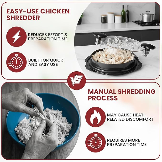 Chicken Shredder Tool Twist Large 3 layer With Meat Tenderizer Tool & Brush,Manual Chicken Breast Grinder,10'' Pro Meat Shredder, BPA Free Anti-Slip Ergonomic Handle,Suitable For Beef &Vegetable