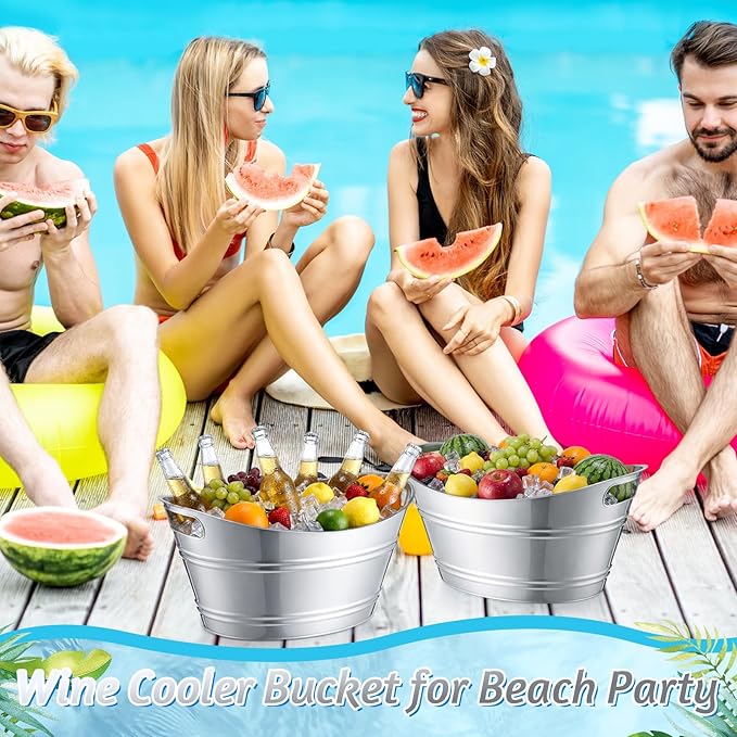 meekoo 6 Pcs Plastic Ice Buckets Bulk with Handles 4.5L Oval Storage Tub Large Capacity Ice Drink Bucket for Easter Summer Party Bar Wine Beer Champagne Beverage Bottle Cooler(4.5 L,Metal)