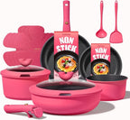 CAROTE 15pcs Pots and Pans Set Non Stick, Cookware Set Non Toxic with Detachable Handle, Induction Kitchen Cooking Set, Dishwasher/Oven Safe, RV/Camping Cookware