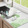 Findosom 2PCS 12" x 20" Dish Drying Mat & 24" x 5.5" Sink Splash Guard, Super Absorbent & Cuttable Dish Mat Drying Kitchen Mat with Green Floral, Hide Stain Drying Mat for Kitchen Counter