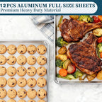 Full Size Commercial Quality Baking Sheet Pan, Bastwe Aluminum Cookie Tray Pan for Oven, Freezer, Bakery, Hotel Restaurant, Thick Steel Rim Prevents Warping (12 Pack, 26 x 18 Inch)