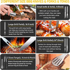 34Pcs Grill Accessories Grilling Gifts for Men, 16 Inches Heavy Duty BBQ Accessories, Stainless Steel BBQ Tools with Thermometer, Grill Mats for Backyard, BBQ Set for Men Women