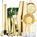Homestia Cocktail Shaker Set, Bartending Kit: Weighted Boston Shaker Tin, Hawthorne Strainer, Jigger, Bar Spoon and Muddler, Professional Stainless Steel Bar Tool for Beginner (Gold)