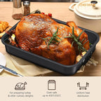 CHEFMADE Roasting Pan with Rack, 15 Inch Deep Roasting Pan, Deep Lasagna Pan for BBQ Vegetbale and Meat 15.4" x 11.2" x 2.3" (Black)