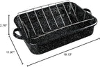 Granite Ware 19-Inch Roasting Pan With V-Rack - Nonstick Rectangular Roaster for Poultry, Baking, Broiling, Grilling - Durable Cookware for Holiday Feasts & Daily Meals - Family Size, Made of Steel