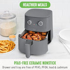 GreenLife 4.5QT Air Fryer, Mechanical Dial Controls, PFAS-Free Ceramic Nonstick Drawer, Adjustable Temp & Timer, LED Indicator, Oil-Less Cooking, Dishwasher Safe, Compact Family Size, Graphite
