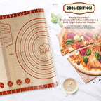 2 Pack Non Stick 26''x16'' Extra Large Thick Silicone Pastry Mat and 16''x11'' Cooking Mats, Double Measures Scale for Non-slip Silicone Baking Sheet,Counter Mat, Dough Rolling, Reusable Bakeware Mats