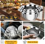 Stainless Steel Colander, 3Pcs Strainer for Kitchen Food with Handle Kitchen Gadget Food Strainer Basket for Washing Vegetables, Fruits, Rice, and Pasta, (2+2QT Colander + 3QT Mixing Bowl)