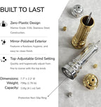 Metal Salt Grinder, Heavy Duty High Output Salt Mill with Adjustable Coarseness, 316L Stainless Steel, Refillable (Gold)