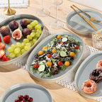 theterra Ceramic Serving Platter, 15.6"/14.4"/12.2" Oval Serving Dishes for Entertaining, Oven Safe, Microwave Safe, Serving Plates Set of 3 for Wedding, Party, Turkey, Desert Sage
