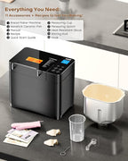 KBS Premium 2LB Convection Bread Maker Dual Heaters, 710W Stainless Steel 17-in-1 Bread Machine Healthy Ceramic Pan, Nut Dispenser,Touch Panel, 3 Loaf Sizes 3 Crust Colors, 15H Timer,Low Noise,Recipes