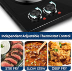 CUSIMAX Hot Plate, 1800W Electric Burner Double Hot Plate for Cooking Countertop Burner with Adjustable Temperature Control, Portable Electric Cast Iron Hot Plates Cooktop, Easy to Clean, Black