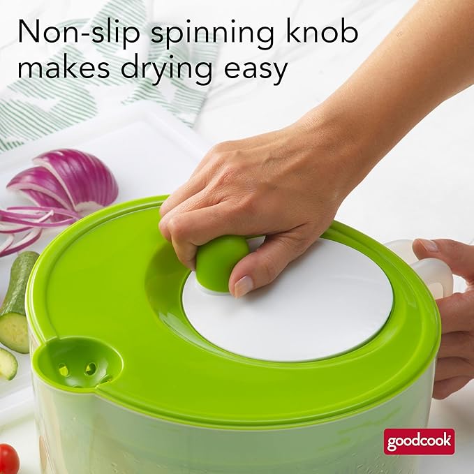 GoodCook Deluxe Salad Spinner - 5 Qt. Capacity, Easy Turn Knob, Built-In Pour Spout, Multi-Use Basket, Durable and Dishwasher Safe, Large Salad Spinner, Kitchen Essentials