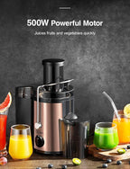 QCen Juicer Machine, 500W Centrifugal Juicer Extractor with Wide Mouth 3” Feed Chute for Fruit Vegetable, Easy to Clean, Stainless Steel, BPA-free (Rose Gold)