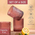 Physkoa Rose Red Ribbed Drinking Glasses Set of 6 – 9oz Vintage Red Glassware, Embossed Ribbed Tumbler Cups for Juice, Cocktail, Water, Iced Coffee