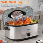 24 Quart Electric Roaster Oven with Visible & Self-Basting Lid, Large Turkey Roaster with Defrost Warm Function, Adjustable Temperature, Removable Pan Rack, Stainless Steel