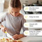 Zulay 3-Piece Kids Knife Set for Real Cooking & Baking - Toddler Knives for Cutting Fruits, Veggies, & Cake - Children’s Montessori Knife with Serrated Edges - Safe & Fun Lettuce Knife (Yellow)