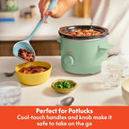 bella 1.5 Qt Slow Cooker with 3 Heat Manual Control, Ceramic Nonstick Coating, Dishwasher Safe Stoneware Pot and Tempered Glass Lid, Tangle Free Cord Wrap & Cool Touch Handles, Seaglass