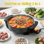 Food Party Electric Skillet with Lid Frying Pan 12 inch 6L Hot Pot Electric Pan for Cooking 110V 1100W Non-Stick PFOA FREE Hotpot