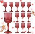 Plastic Wine Glasses, Plastic Goblets Vintage Style Cordial Unbreakable Drinking Glasses, Reusable Drinkware for Wedding Reception, Grand Event Party Supplies, Mother's Day (12, Burgundy)