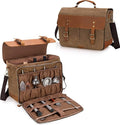 Lodrid Vintage Bartender Kit Bag with Flexible Compartments for Wine, Leather Waxed Canvas Bartender Tote with Removable Dividers, Bar Bag with Handle and Shoulder Strap, Case Only, Patent Design