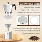 Silicone Sealing Ring Aluminum Replacement Filter 1 Cup For Stove Top Espresso Maker Replacement Filler Parts Set Includes 1 Filter and 3 Upgraded Silicone Fings