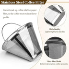 Coffee Filter Compatible with Cuisinart, Stainless Steel Coffee Filter Replacement for Cuisinart DCC 1200P1 3200NAS 3400NAS Coffee Machines - Coffee Maker Parts Reusable Coffee Filters # 4