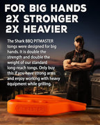 Shark BBQ Pitmaster Grill Tongs, 2X Stronger, Heavy-Duty for Big Hands & Large Cuts. Long-Reach Barbecue Grilling Tongs. Premium Stainless Steel Tong (Hunter Orange)