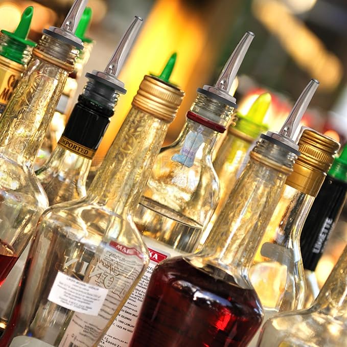 120 Pack Stainless Steel Bottle Pourers Tapered Liquor Pourers with Rubber Dust Caps Tapered Pour Spouts for Liquor Bottles Vinegar Bottle Dispenser for Wine Oil Beer Drink Water Bar Supplies