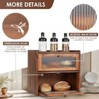 Sunhoo Bread Box for Kitchen Countertop Wooden Bread Storage Container Bin 2 Layer Breadbox Holder Large Capacity Keeper Vintage Farmhouse Food Organizer Pantry Shelf Acrylic Window (Brown)