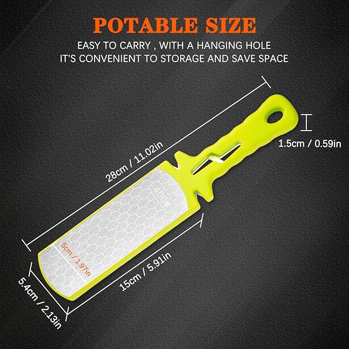 Diamond Sharpening Stone,400/1000 Grit Handheld Double-Sided Diamond Sharpener 5 in 1 Honeycomb Surface Knife Sharpener Plate Whetstone with Ceramic & Tungsten Steel Scissor Slot,Green