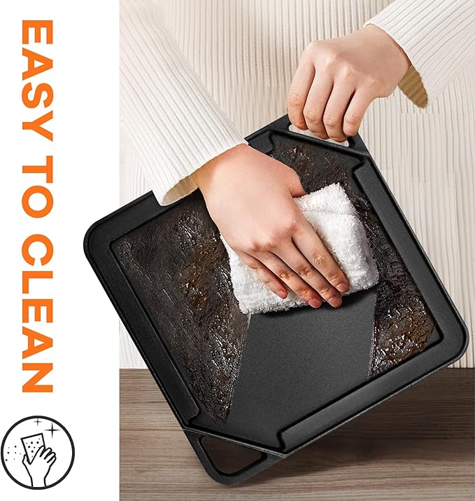 GGC Cast Iron Reversible Griddle, 2-In-1 Griddle Pan for Gas Grills and Stove Tops, 10 x 10 Square Baking Flat and Ribbed Griddle Plate