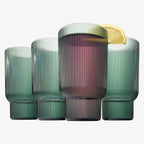 Shatterproof Acrylic Tall Drinking Glasses Set, European Style, Dishwasher Safe, Ribbed | Set of 4 | Fluted Tritan Drinkware, Unbreakable BPA-free Plastic, Reusable Stackable Glassware 14.5oz - Green