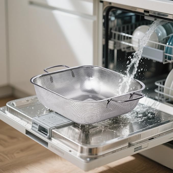 Gulex Colander Stainless Steel 3-Quart, Square Metal Strainers, Strainer for Kitchen Food, Dishwasher Safe
