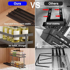 Mustorn Pull Out Spice Rack Organizer for Cabinet, 2 Tier Metal Slide Out Seasoning Organizer and Storage Heavy Duty Vertical Spice Rack Shelf Pullout for Kitchen Cabinets No Drilling(1 Pack, Black)