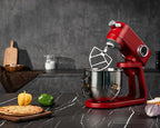 Stand Mixer Heavy Duty - All Metal Kitchen Standing Mixer 5.3 Quart with 4 Stainless Steel Attachments, DC Motor & Multifunctional Power Hub, 8-Speed & Timer, Lower Noise (Red)