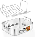 NutriChef Roasting Pan with Rack – Oven Safe Roaster w/Removable Polished Rack,Durable Warp-Resistant Bakeware, Wide Handles, Dishwasher Safe, PFOA-Free, Ideal for Turkey, Chicken, Meat & Vegetables