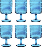 Beaded 14 oz Durable Acrylic Wine Glasses, Shatter-Resistant and Dishwasher-Safe Indoor/Outdoor Drinkware, Glass for Wine, Sangria, and Spritzers - Cobalt Blue - Set of 6