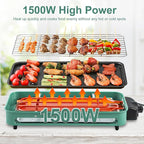 1500W Electric Indoor Grill,2 in 1 Smokeless Indoor Grills,Portable Korean BBQ Raclette Table Grill for Kitchen with Net & Non-Stick Cooking Removable Plate 5 Temperature Control,Dishwasher Safe