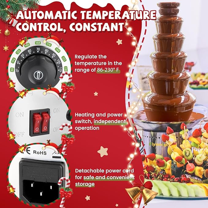 Commercial Chocolate Fountain, 6 Tiers 19 lb Capacity Large Commercial Hot Chocolate Fondue Tower Stainless Steel Chocolate Melting Heating Machine for Nacho Cheese Liqueurs Party Wedding