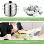 44oz Microwave-Safe Silicone Steamer Bowl with Handle & Lid,9.8x5.7x4in Large BPA-Free Steamer with Removable Rack, Rotating Steam Vent, Freezer & Dishwasher Safe, Ideal for Vegetables, Fish Cooking