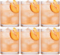 Physkoa Peach Ribbed Drinking Glasses Set of 6 – 9oz Vintage Peach Glassware, Embossed Ribbed Tumbler Cups for Juice, Water, Iced Coffee, Cocktail