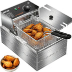 OSTBA Electric Deep Fryer with Basket, 10.36QT Countertop Fryer, 1600W Stainless Steel Commercial Deep Fryer with Adjustable Temperature 140–390℉, Removable Basket & Oil Tank