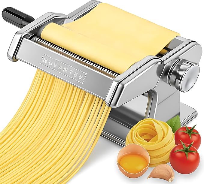 Nuvantee Pasta Maker with 7 Adjustable Thickness Settings - 2 in 1 Noodle Maker with Rollers and Cutter, Make Spaghetti, Fettuccini, Lasagna, & More